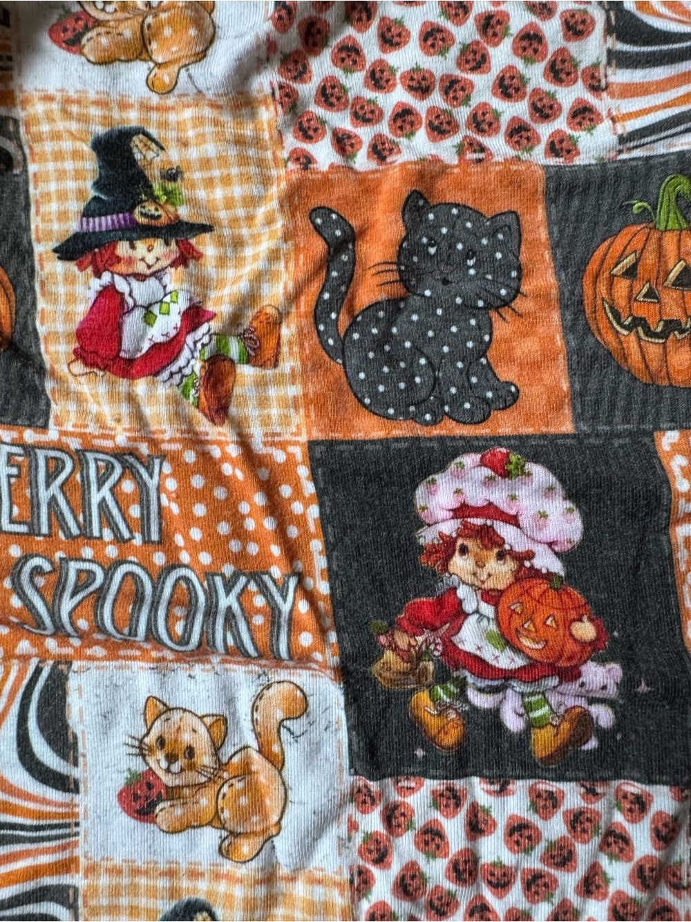 Halloween Strawberry Shortcake Patchwork Kids Bamboo Pajamas in Orange and Black